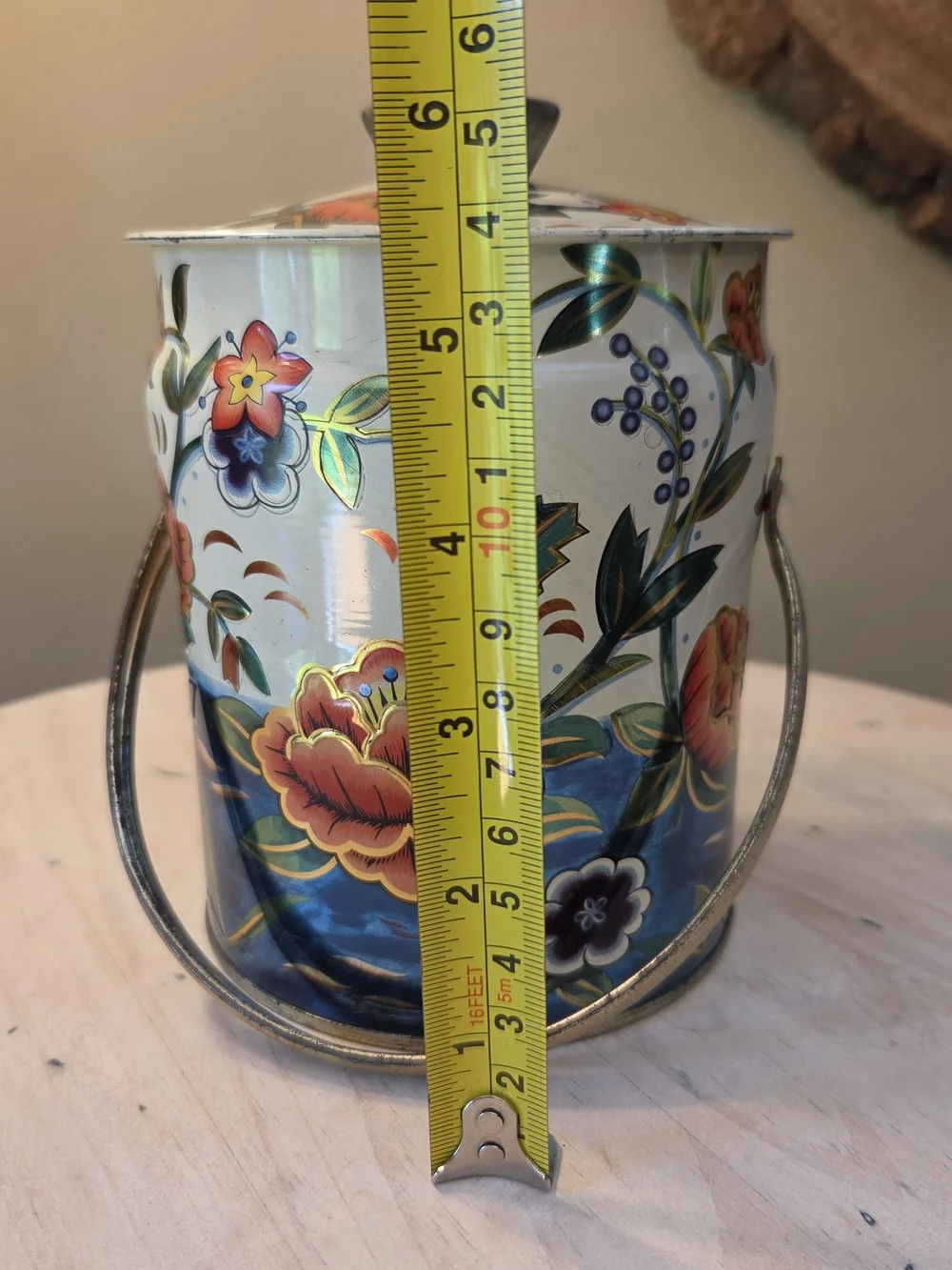 Vtg Murray Allen Confections Tin Canister w Lid Handle Water Flower England
